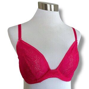 Wacoal 34D Bra Red Sheer Lace Take The Plunge Underwire Unlined 851273